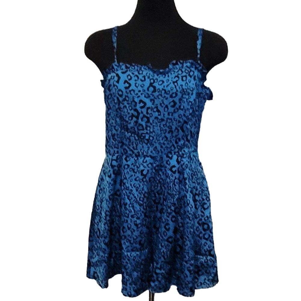 AQUA Animal Print Skort Romper Blue